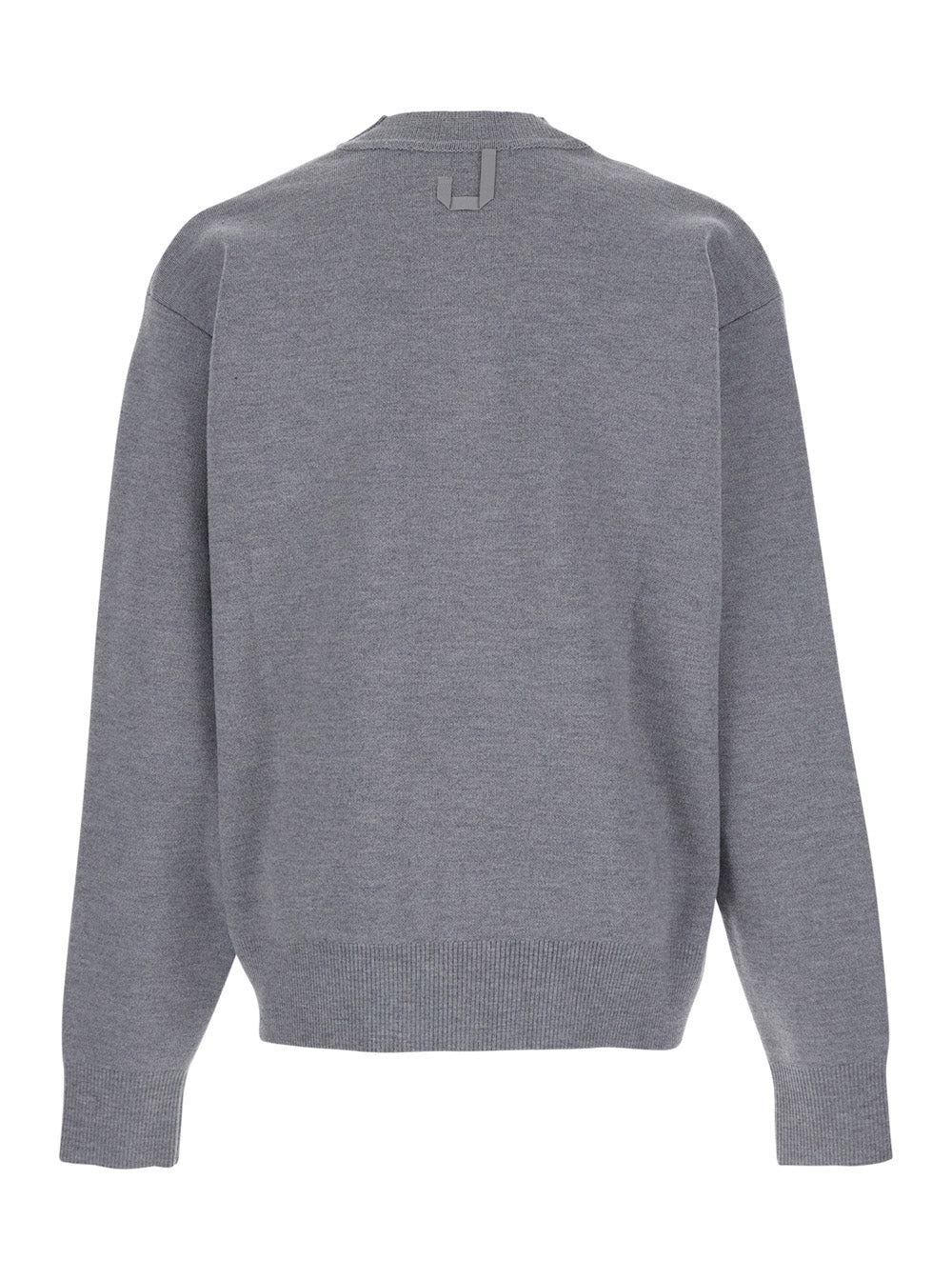 Grey V-Neck Cardigan with Dropped Shoulders in Cotton Man Jersey