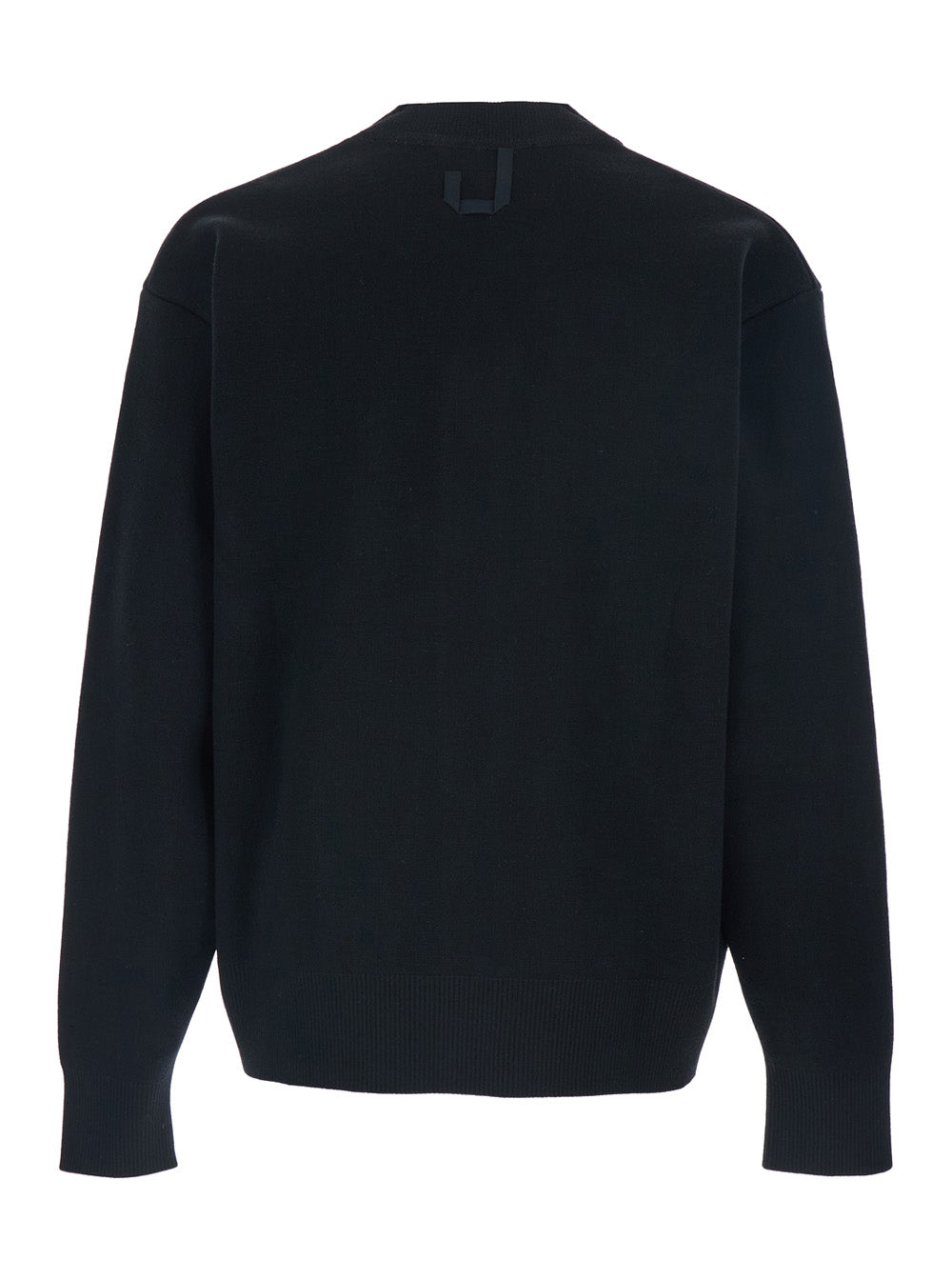 Black V-Neck Cardigan with J Logo on the Back in Wool Man Jersey