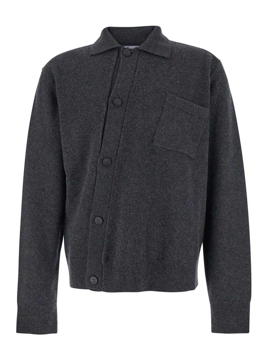 Grey Wool Asymmetrical Cardigan Tops