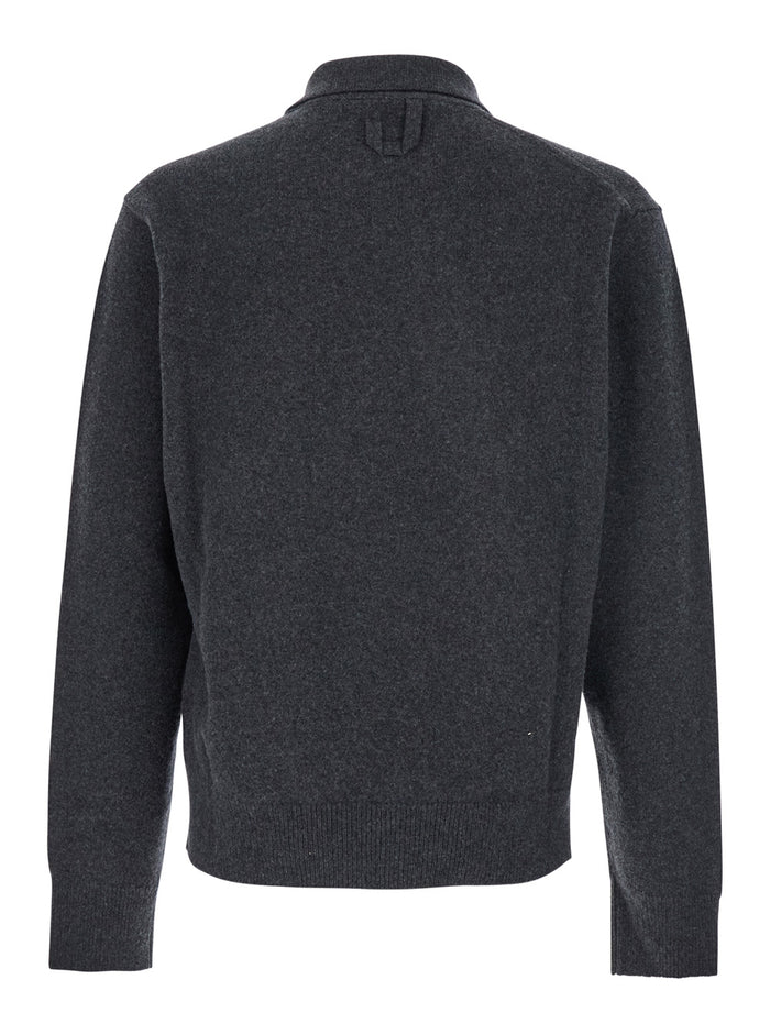 Grey Cardigan With Asymmetrical Design Wool Man Jersey