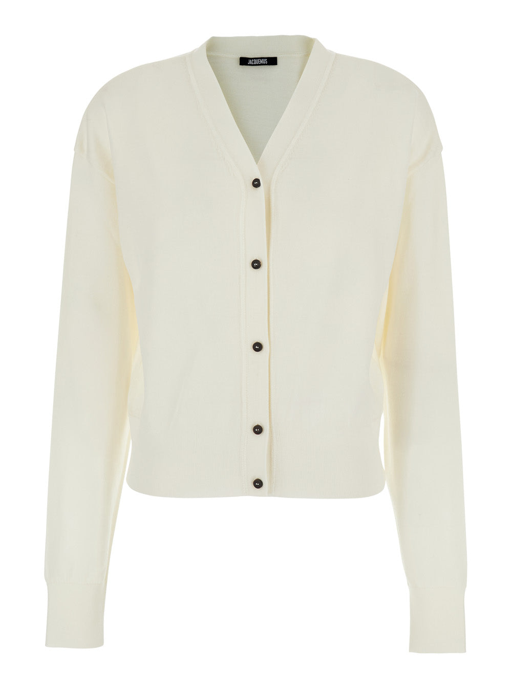 White V-Neck Cardigan With Back Logo Lettering Wool Woman Jersey