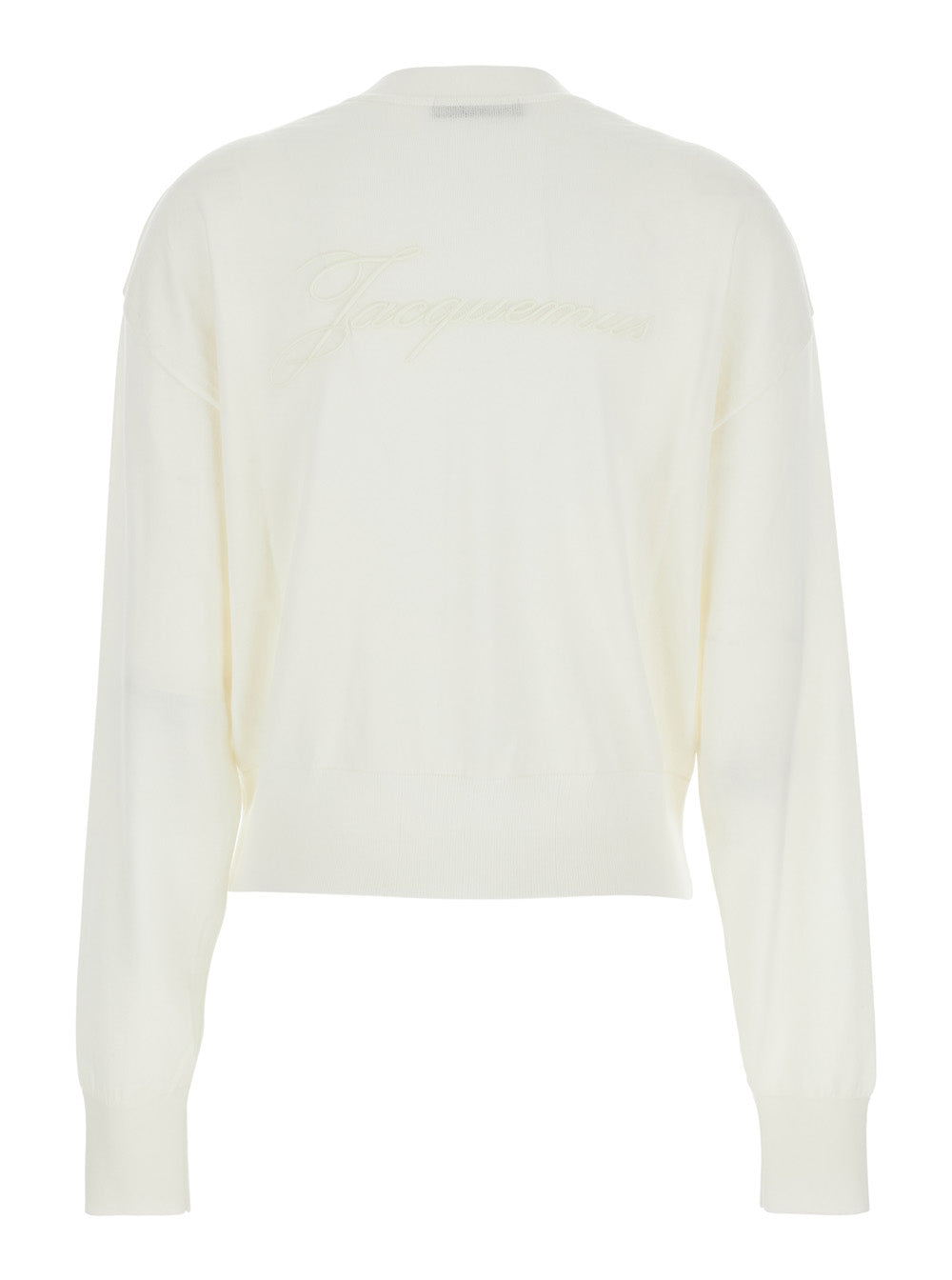 White V-Neck Cardigan With Back Logo Lettering Wool Woman Jersey