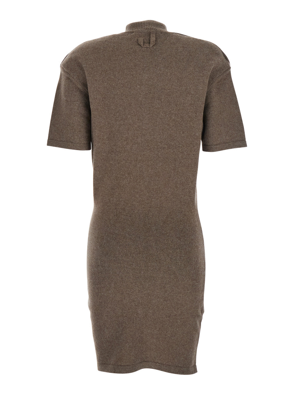 La Robe Maille Castagna Brown Dress with High Ribbed Neck in Wool Woman