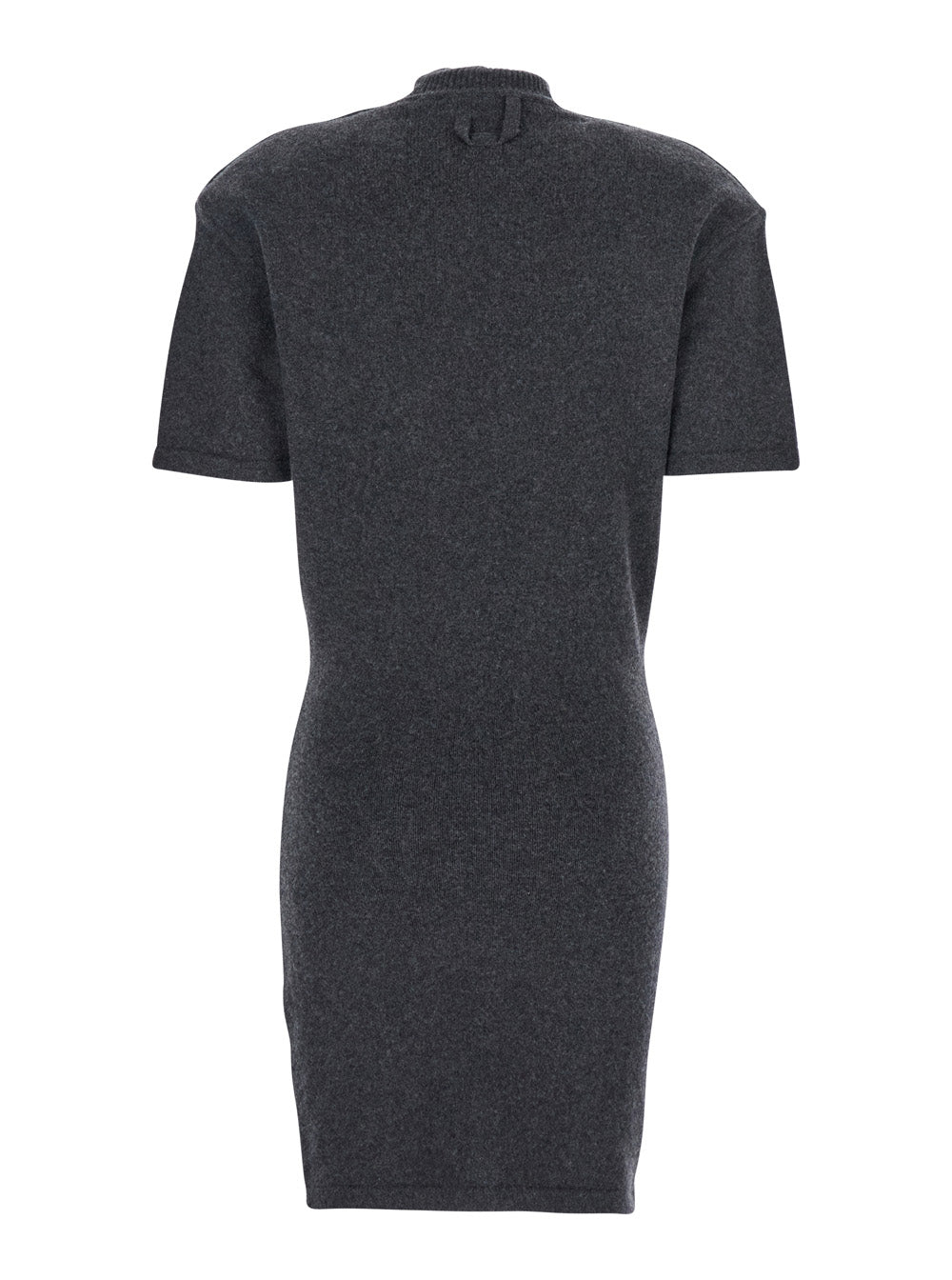 Grey High Neck Dress with Back Application in Wool Woman
