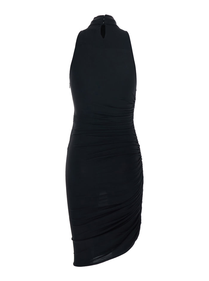 La Robe Piazza Courte Black Dress with High Neck and Ruffle Details in Fabric Viscose
