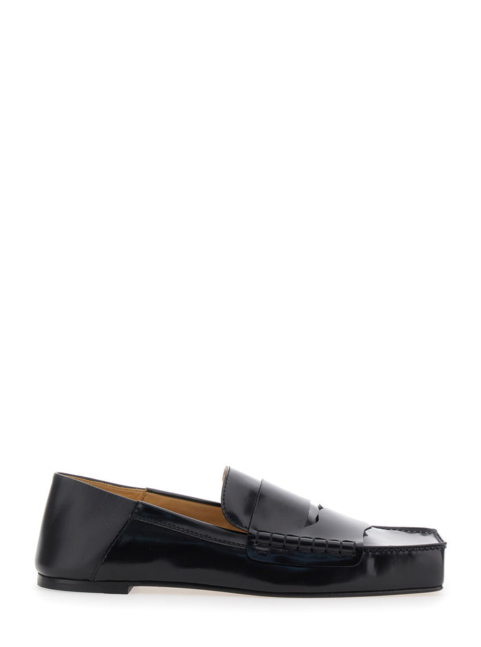 Les Carré Black Loafers With Square Toe Leather Man Bullskin