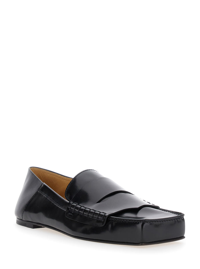 Les Carré Black Loafers With Square Toe Leather Man Bullskin