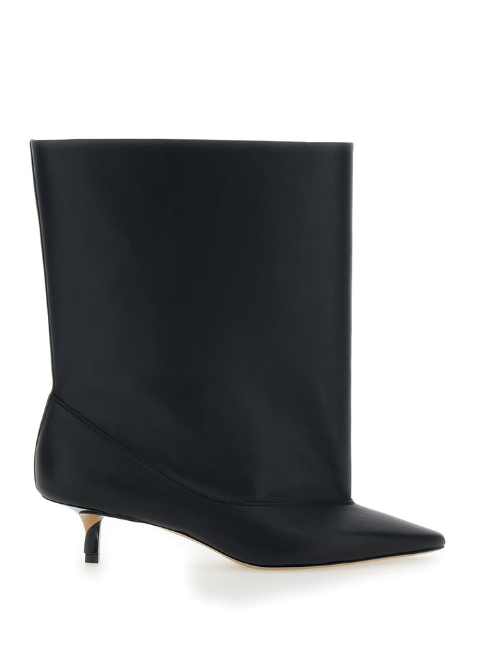 Les Bottes Tourni Black Ankle Boots With Pointed Toe And Low Stiletto Heel Leather Woman