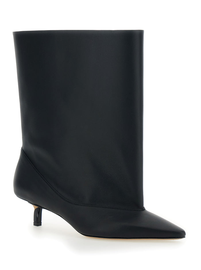 Les Bottes Tourni Black Ankle Boots With Pointed Toe And Low Stiletto Heel Leather Woman