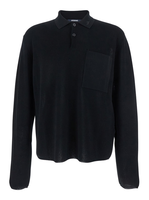 Black Polo Shirt With Tone-On-Tone Logo Cotton Knit T-shirts