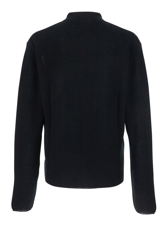 Black Polo Shirt with Tone-on-Tone Logo on Front in Cotton Knit Man Tshirts And