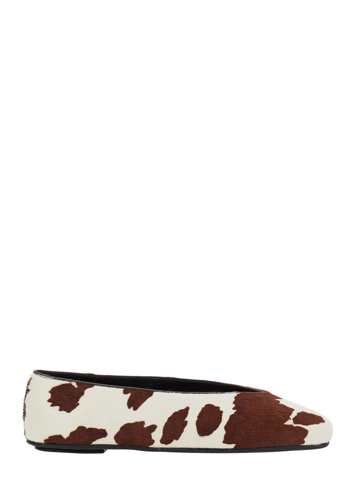 Brown Ballet Shoes with Animalier Print in Tech Fabric Woman Cow Ballerinas