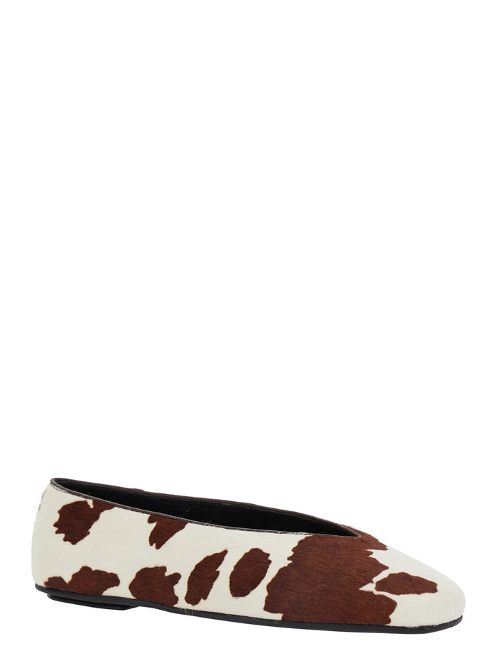 Brown Ballet Shoes with Animalier Print in Tech Fabric Woman Cow Ballerinas