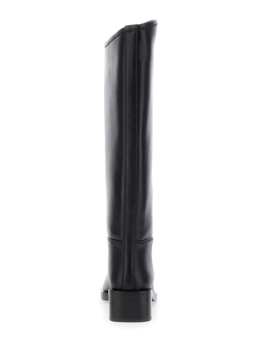Black Knee High Boots with Block Heel in Leather Woman Cow