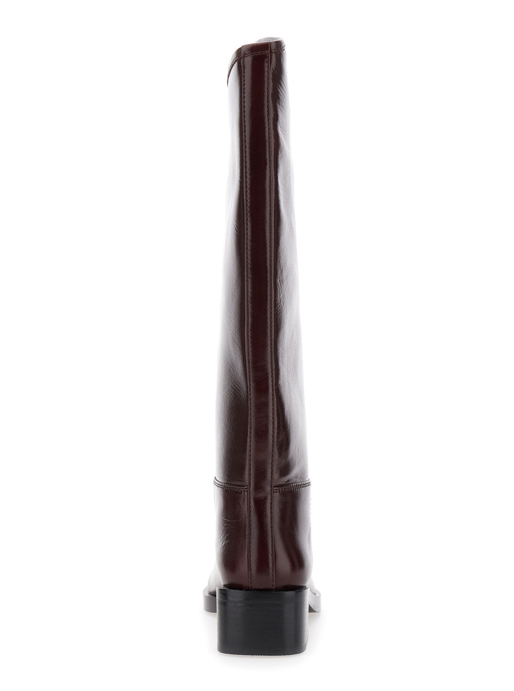 Brown Knee High Boots with Block Heel in Leather Woman Cow