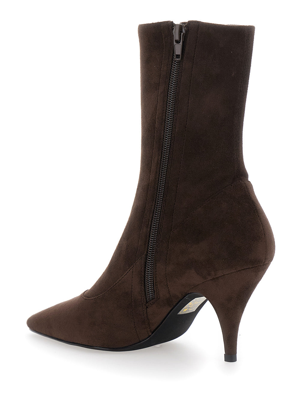 Brown Ankle Boots with Pointed Toe in Leather Woman Fabric