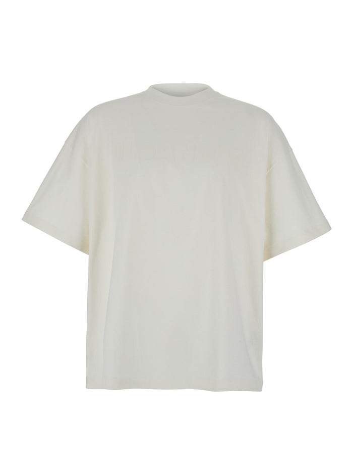 White Crewneck T-Shirt with Front Logo Print in Cotton Man Tshirts And Polo Shirts