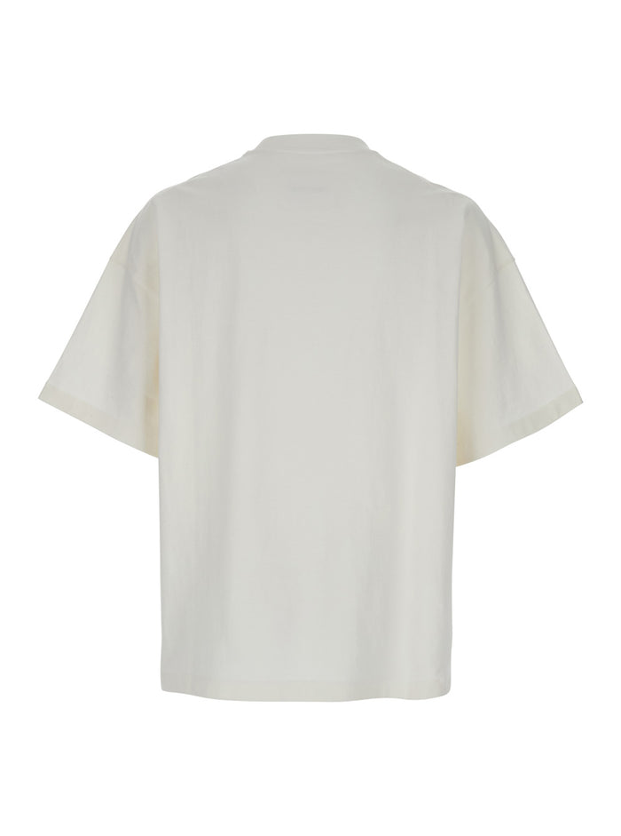 White Crewneck T-Shirt with Front Logo Print in Cotton Man Tshirts And Polo Shirts