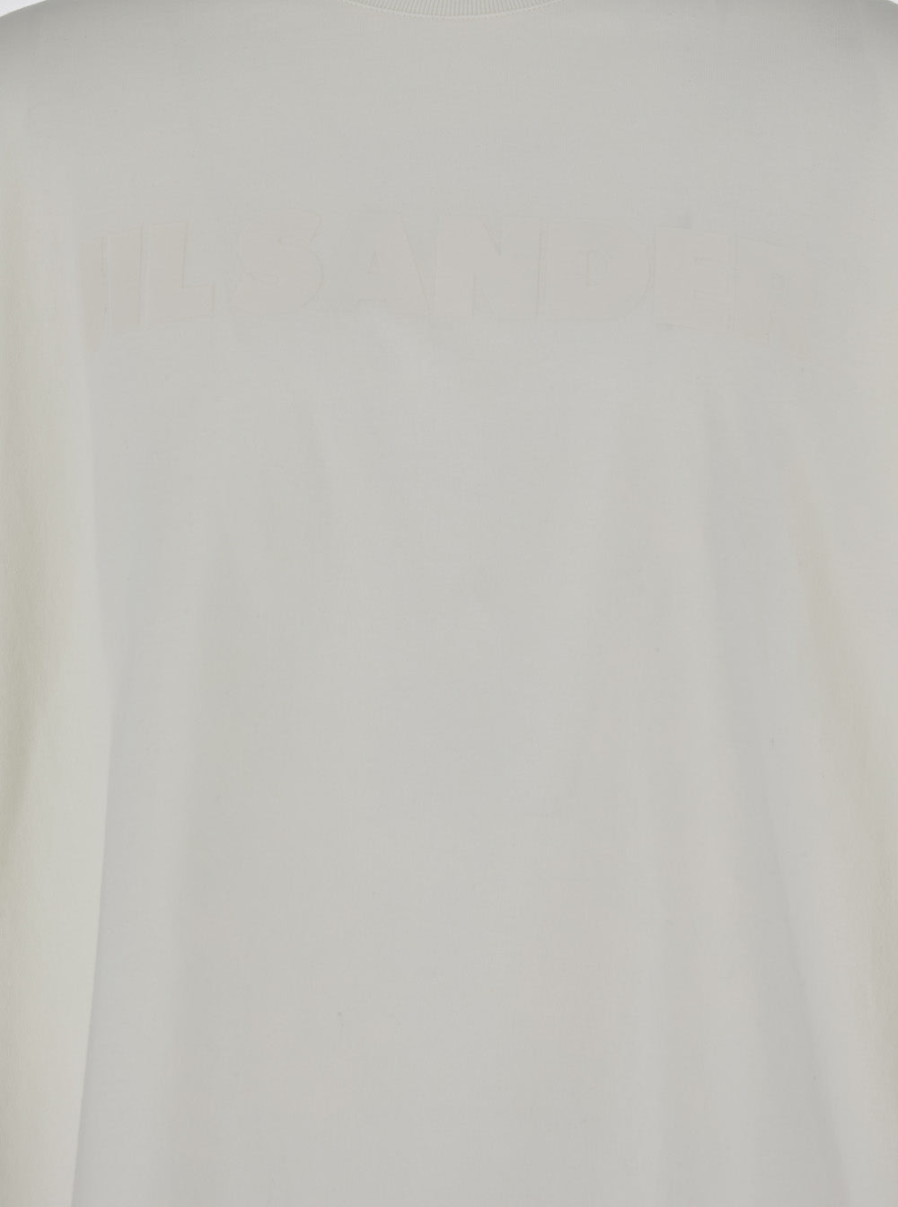 White Crewneck T-Shirt with Front Logo Print in Cotton Man Tshirts And Polo Shirts