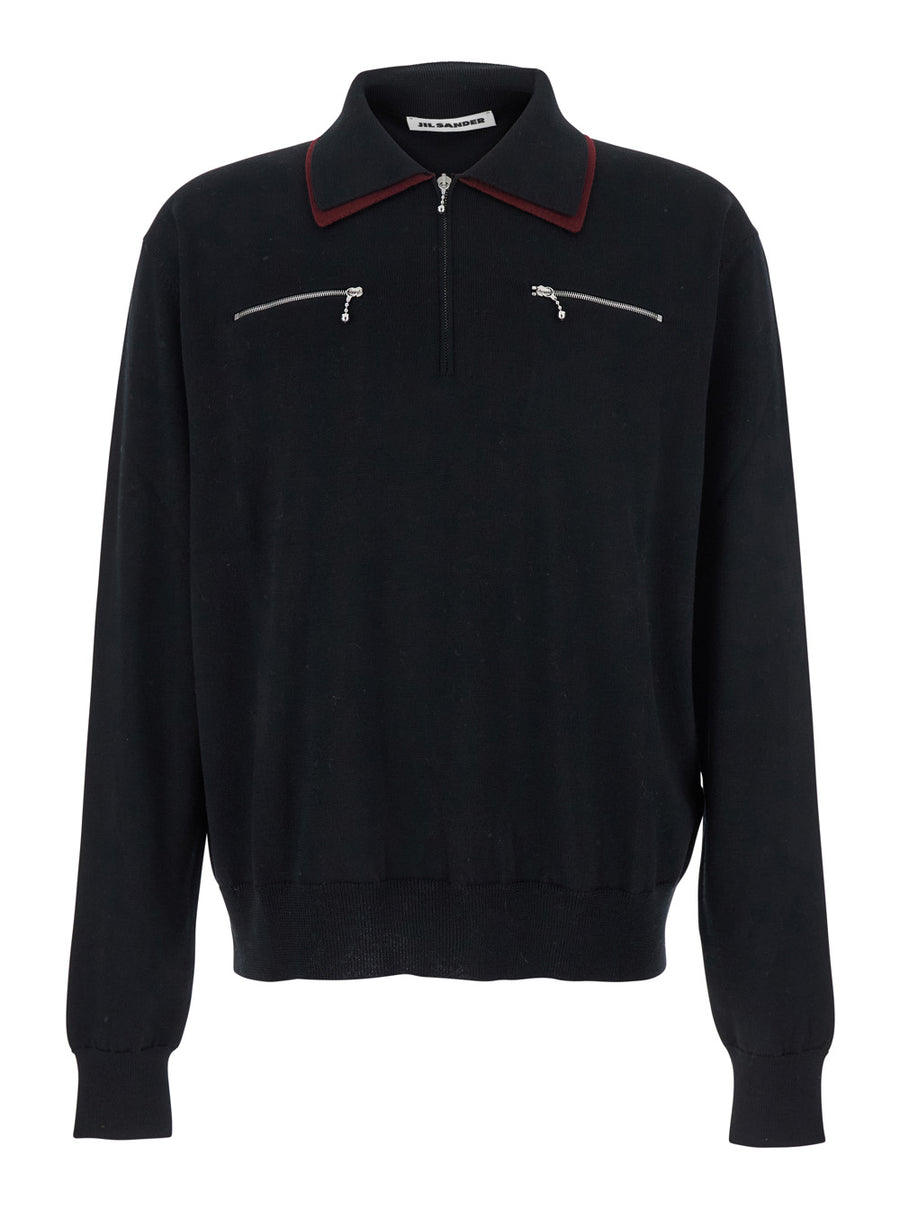 Black Wool Sweater With Classic Collar Virgin Tops