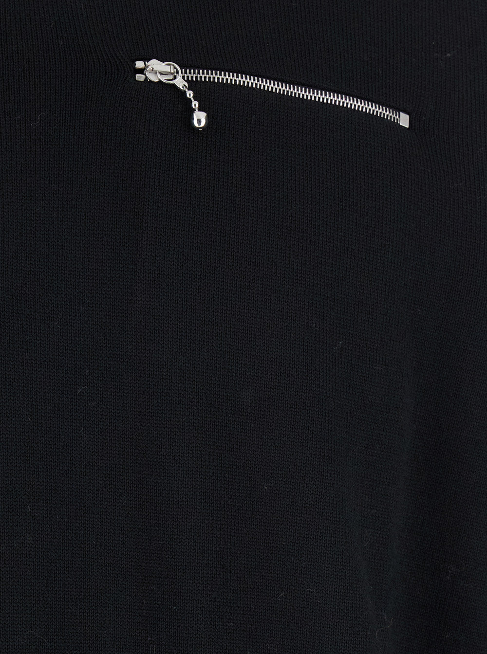 Black Sweater with Classic Collar and Front Zip Pockets in Wool Man Virgin Jersey