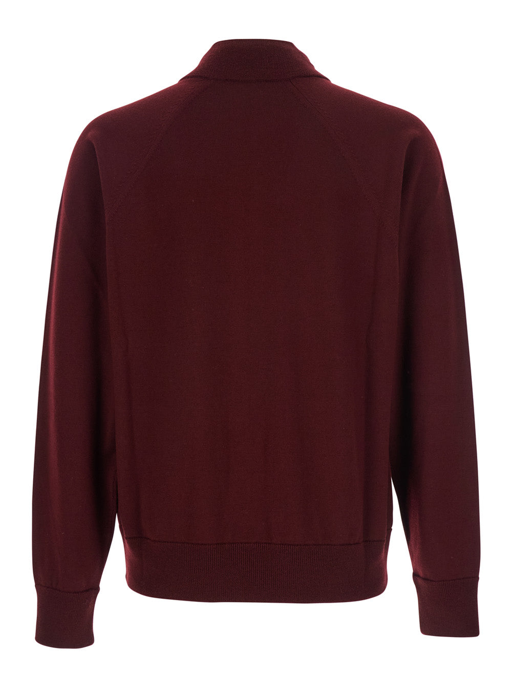 Bordeaux Cardigan with High Neck and Front Zip Closure in Wool Man Virgin Jersey