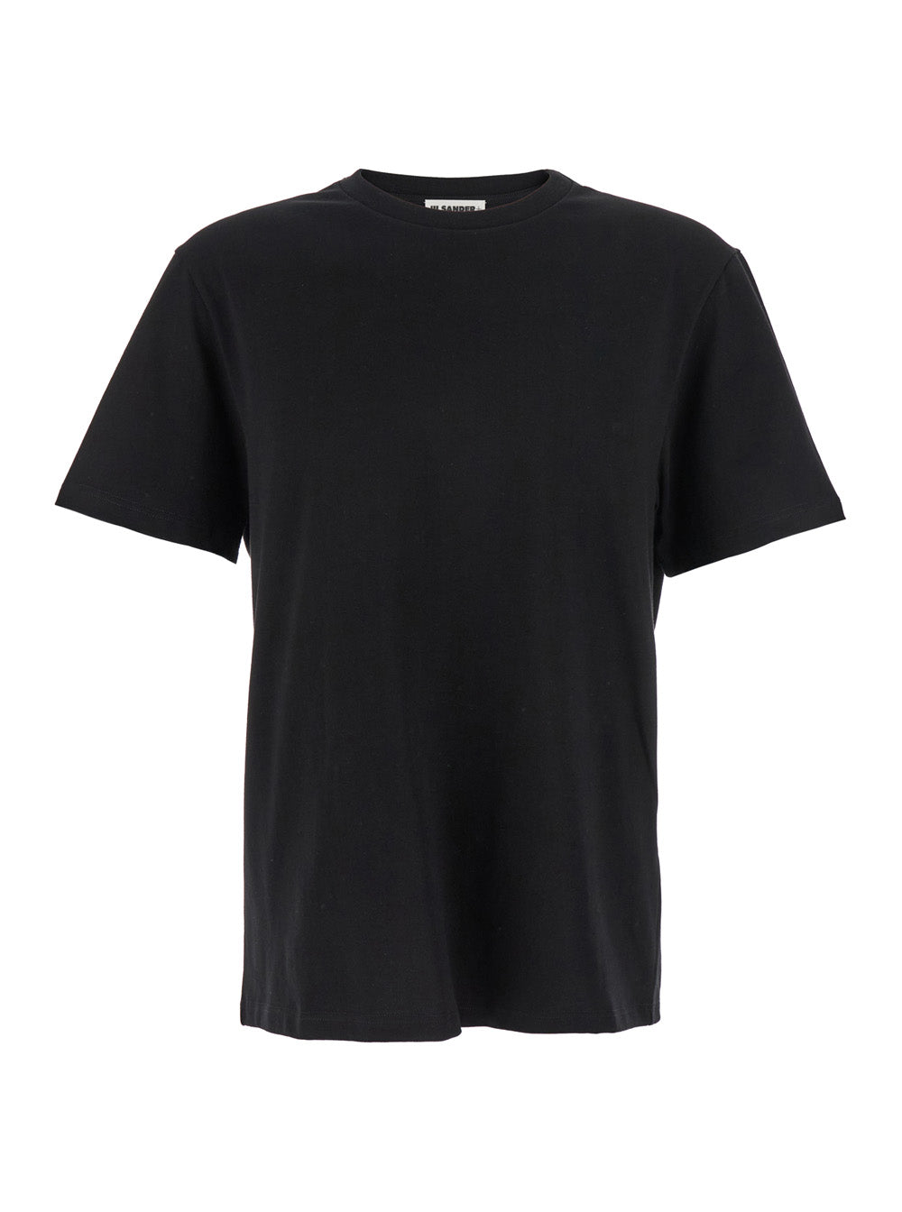 Black Crewneck T-Shirt with Logo Patch on the Rear in Cotton Man Tshirts And Polo Shirts