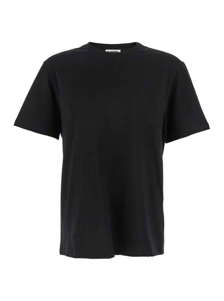 Black Crewneck T-Shirt With Rear Logo Patch Cotton T-shirts