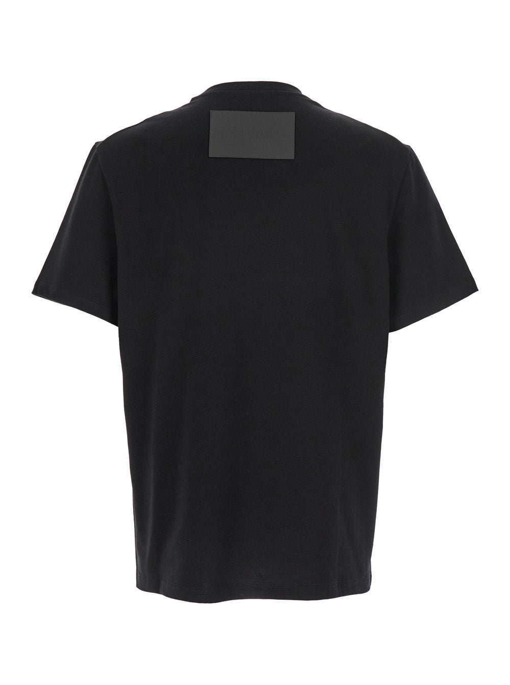 Black Crewneck T-Shirt with Logo Patch on the Rear in Cotton Man Tshirts And Polo Shirts