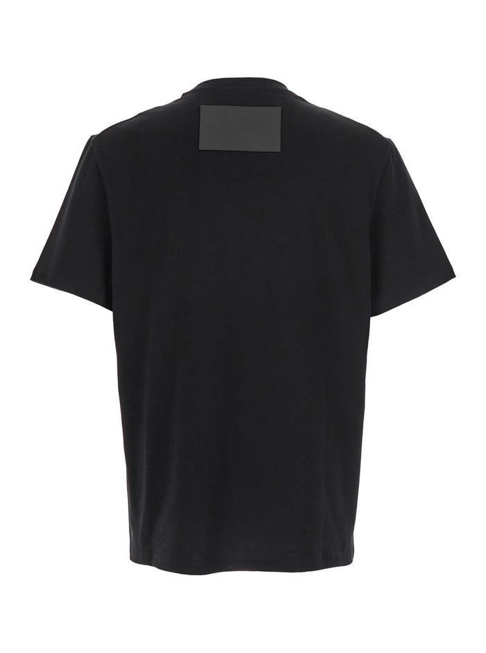 Black Crewneck T-Shirt with Logo Patch on the Rear in Cotton Man Tshirts And Polo Shirts