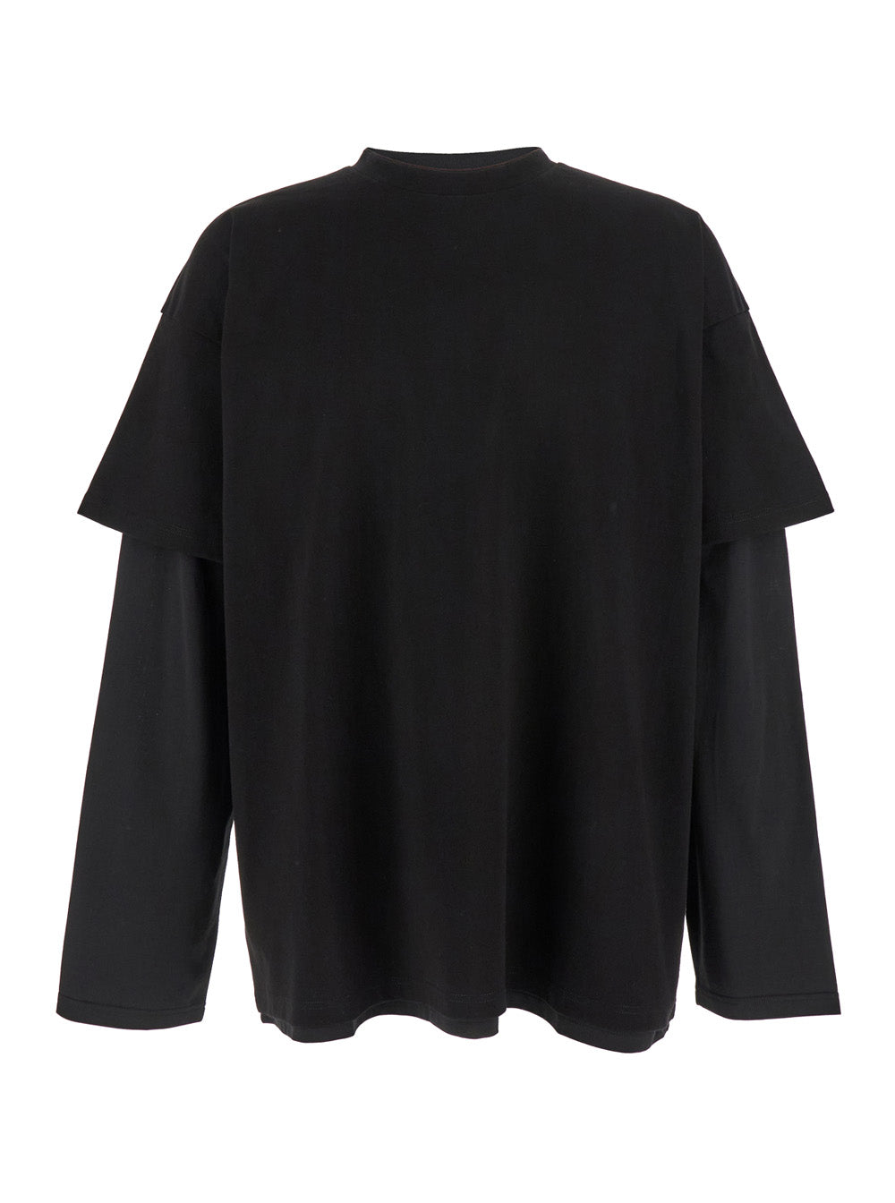 Black Crewneck T-Shirt with Logo Lettering on the Rear and Layered Design in Cotton Man Tshirts Polo Shirts