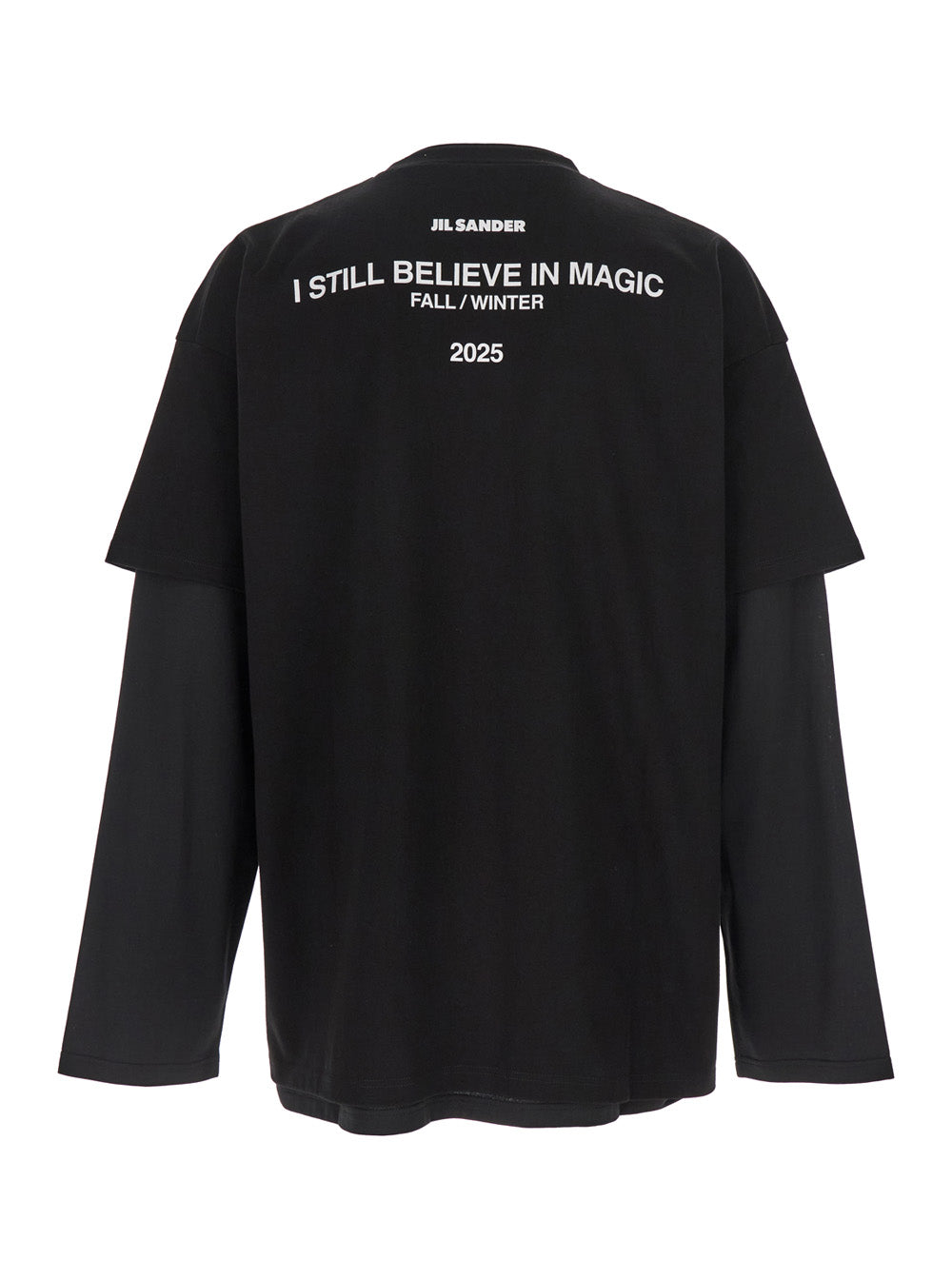 Black Crewneck T-Shirt with Logo Lettering on the Rear and Layered Design in Cotton Man Tshirts Polo Shirts