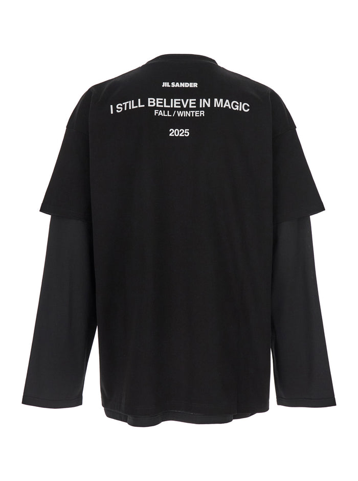 Black Crewneck T-Shirt with Logo Lettering on the Rear and Layered Design in Cotton Man Tshirts Polo Shirts