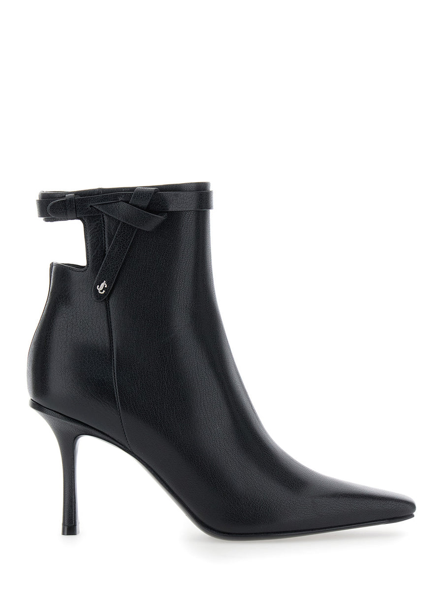 Black Ankle Boots With Knot Detail Leather