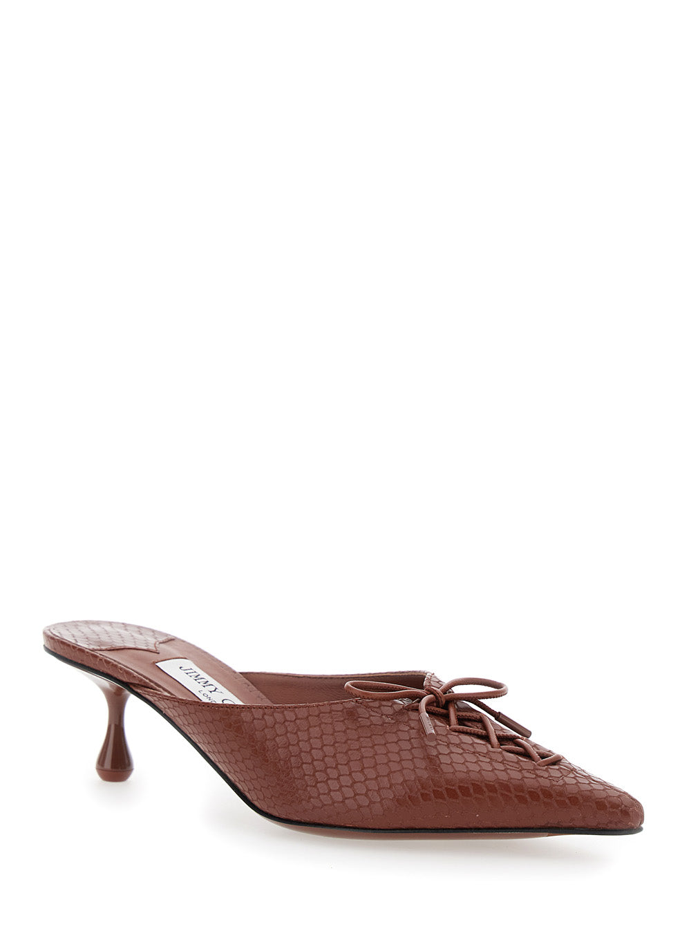 Scarlett Brown Mules wirh Sculpted Heel and Snakeskin Effect in Leather Woman Flat Shoes