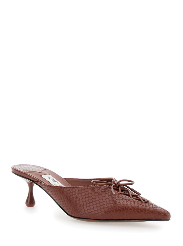 Scarlett Brown Mules wirh Sculpted Heel and Snakeskin Effect in Leather Woman Flat Shoes