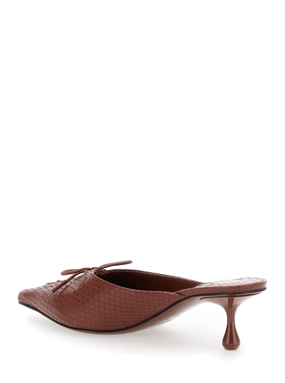 Scarlett Brown Mules wirh Sculpted Heel and Snakeskin Effect in Leather Woman Flat Shoes