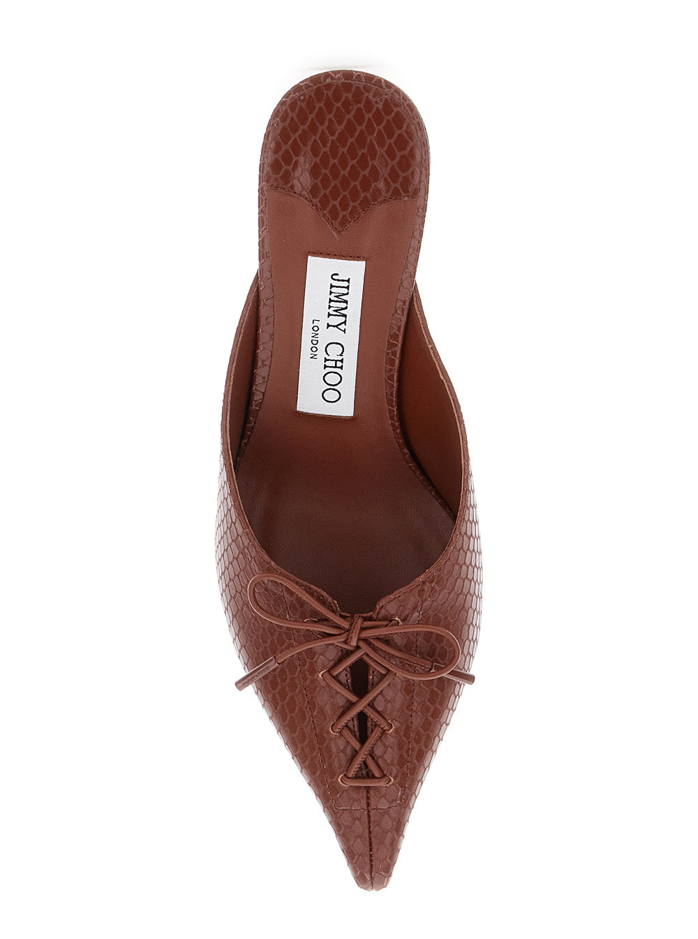 Scarlett Brown Mules wirh Sculpted Heel and Snakeskin Effect in Leather Woman Flat Shoes