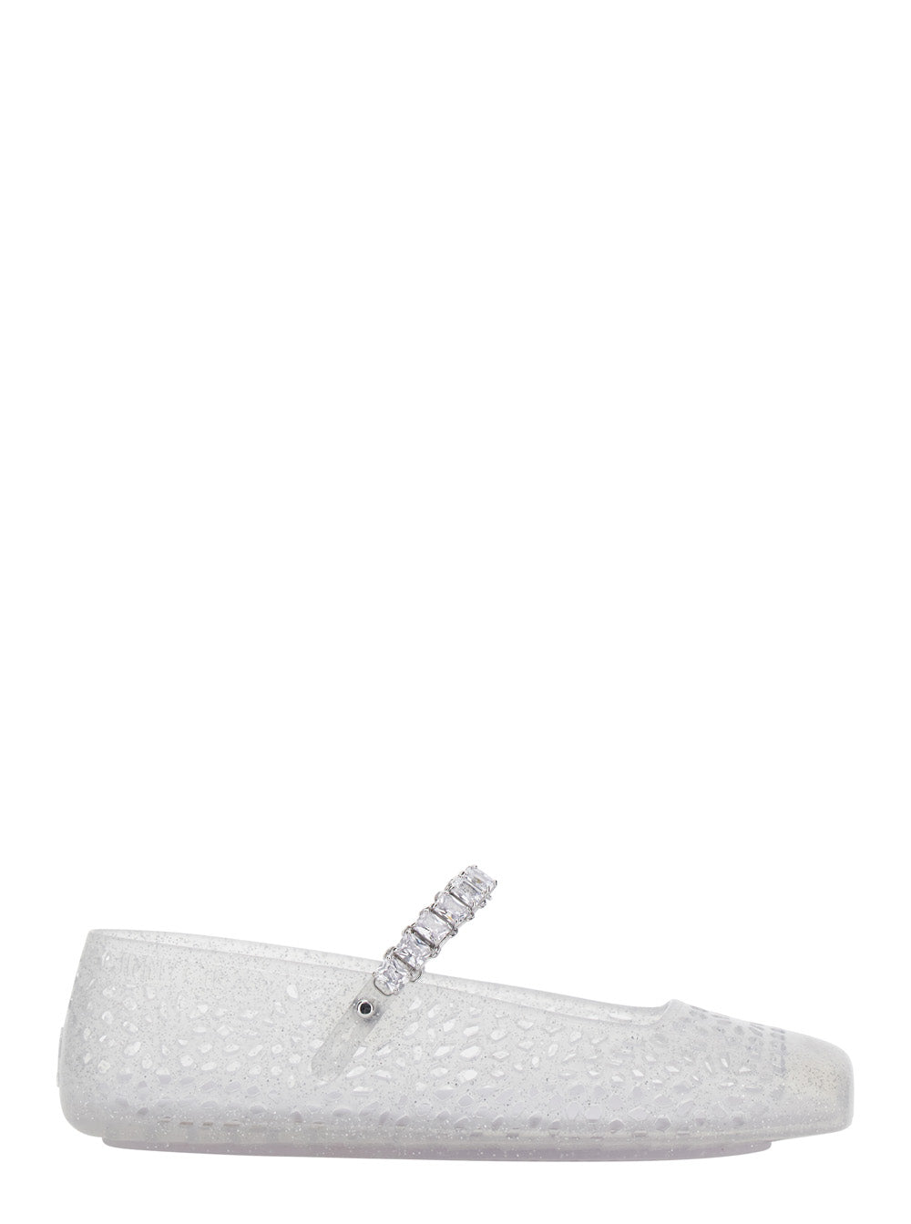 The Jelly White Ballet Shoes With Square Toe And Crystal Embellishments Tech Fabric Woman Ballerinas