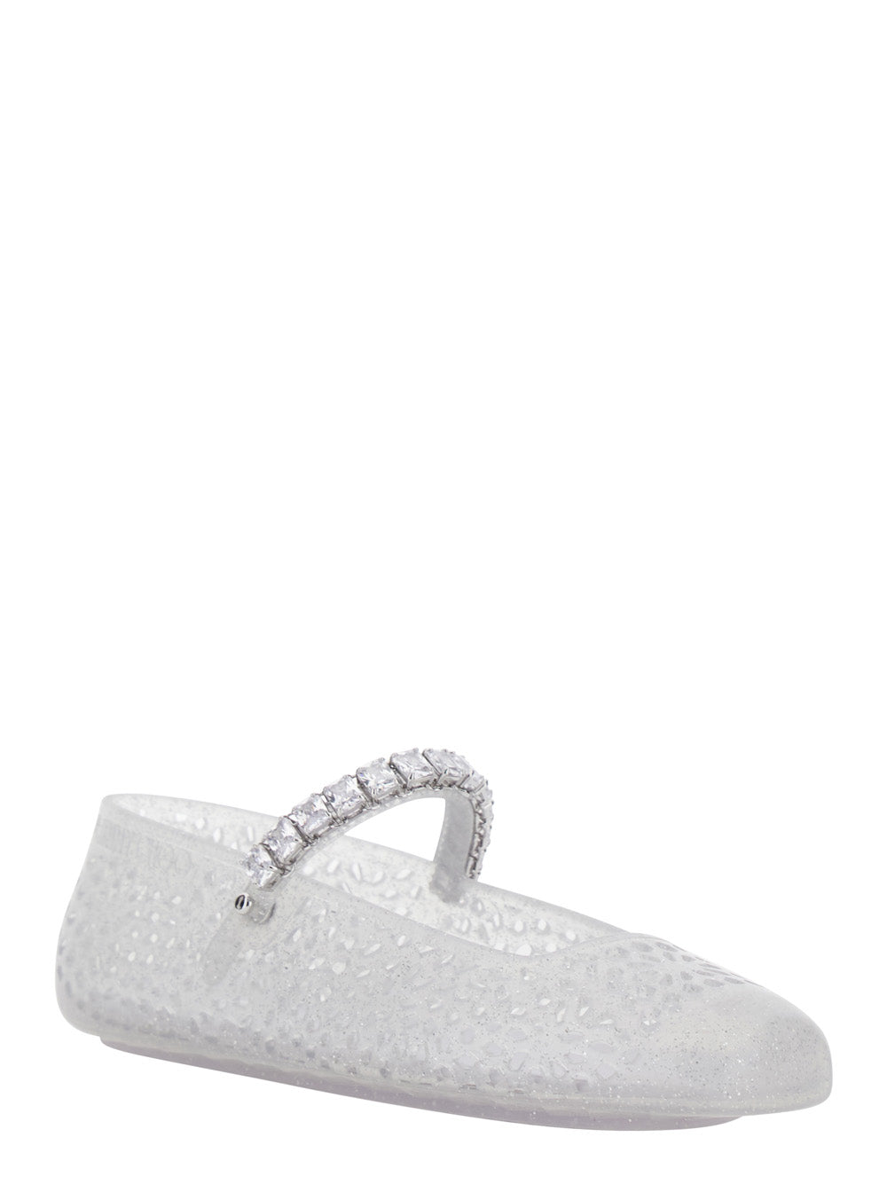 The Jelly White Ballet Shoes With Square Toe And Crystal Embellishments Tech Fabric Woman Ballerinas