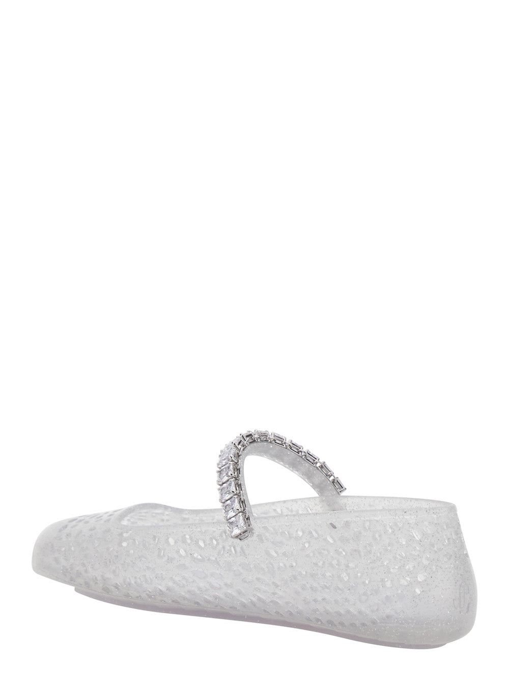 The Jelly White Ballet Shoes With Square Toe And Crystal Embellishments Tech Fabric Woman Ballerinas