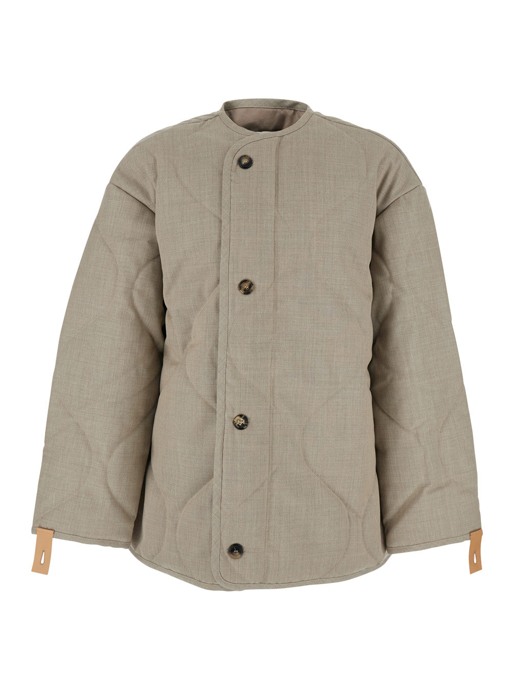 Beige Crewneck Jacket with Quilted Design on the Front and Logo Embroidery Rear in Fabric Man Outerwear