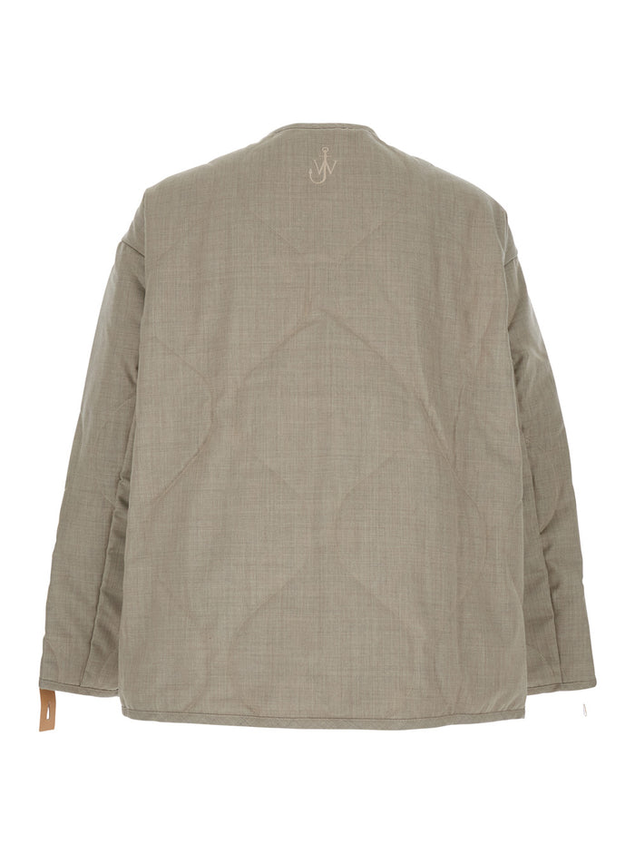 Beige Crewneck Jacket with Quilted Design on the Front and Logo Embroidery Rear in Fabric Man Outerwear