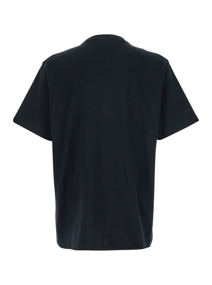 Black Crewneck T-Shirt with Logo Lettering Embroidery on the Front in Cotton Man Tshirts And Polo Shirts