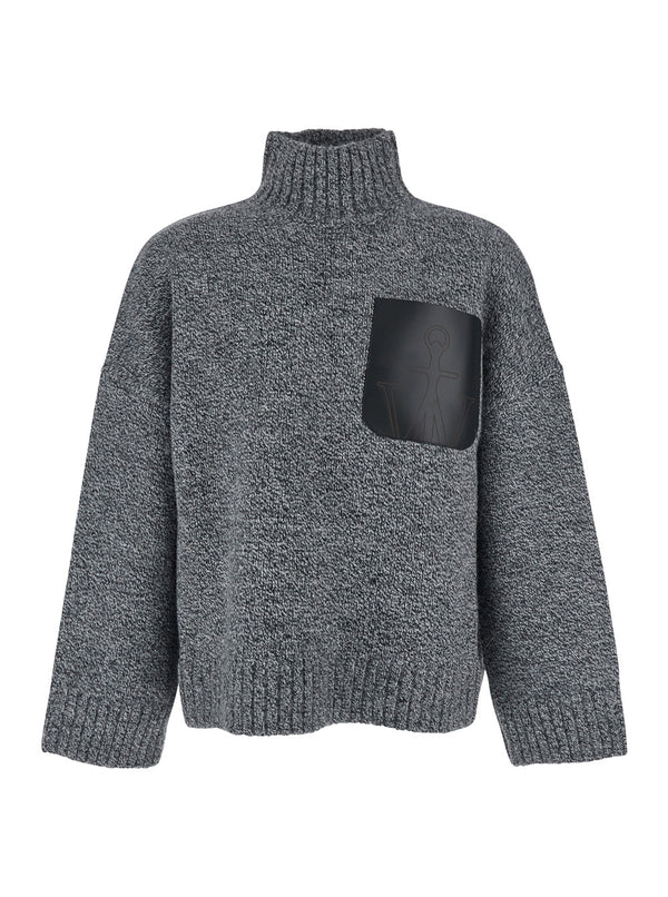 Grey Wool Blend Sweater With High Neck Tops