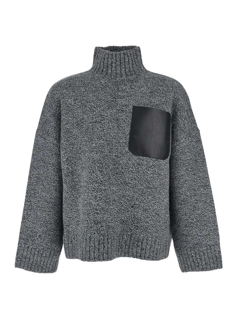 Grey Wool Blend Sweater With High Neck Tops
