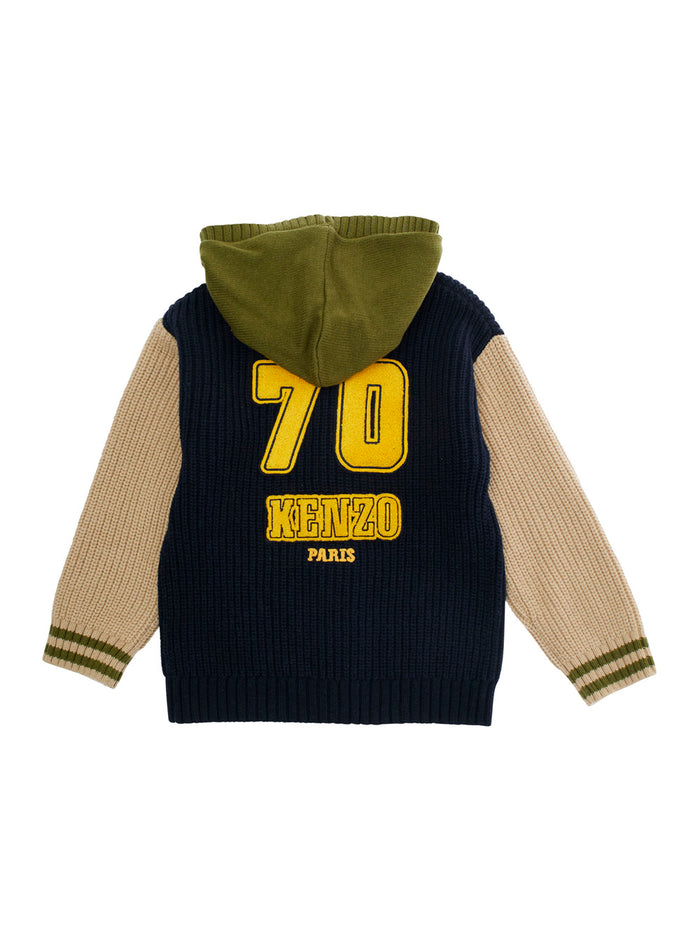 Multicolor Ribbed Cardigan With Maxi Logo On The Back Cotton And Wool Blend Boy Jersey