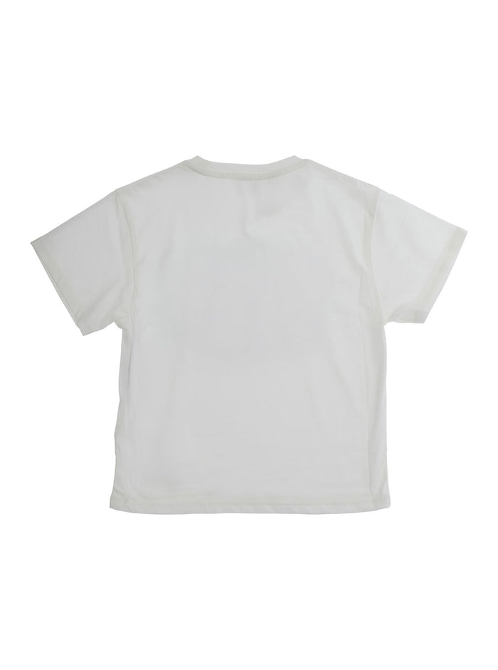 White Crewneck T-Shirt With Logo Lettering On The Front Cotton Boy Tshirts And Polo Shirts