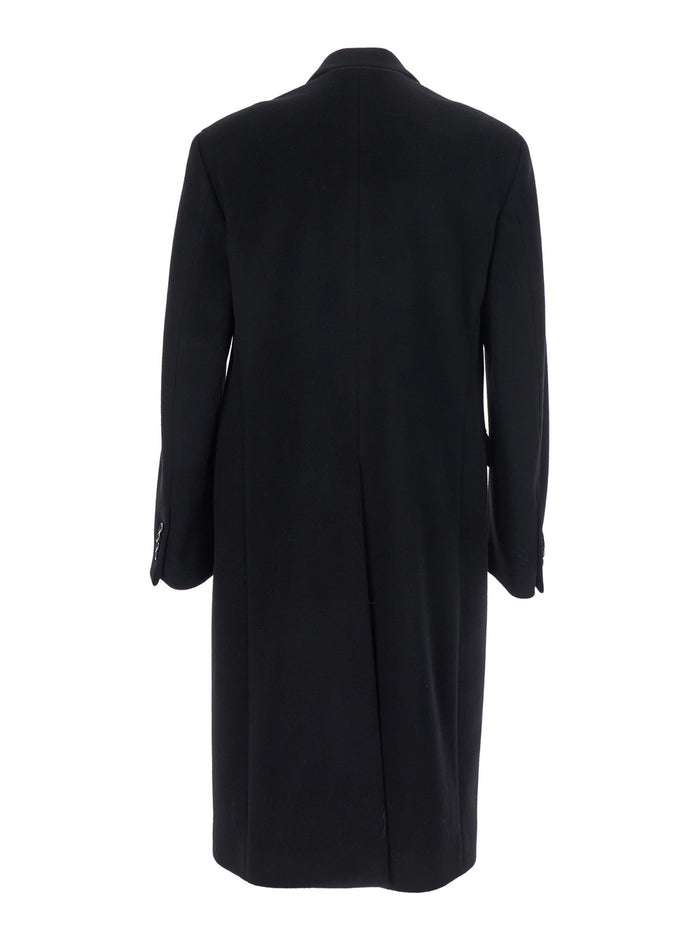 Black Double-Breasted Coat With Peak Lapels Wool Man