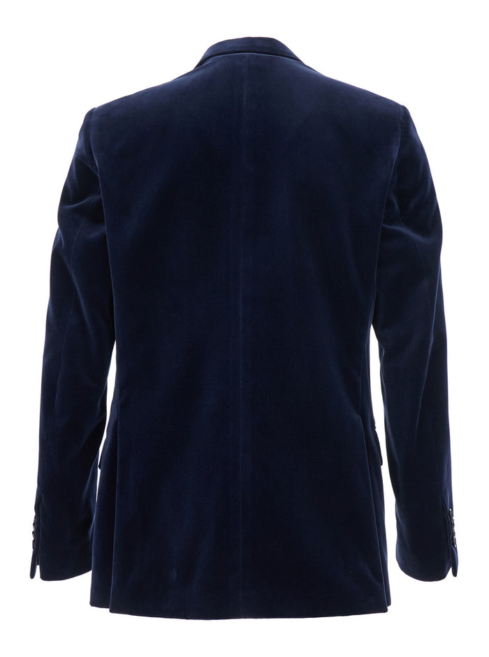 Blue Single-Breasted Jacket with Pointed Lapels in Velvet Man Blu Blazers